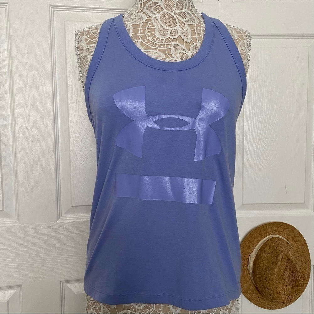 Under Armour gel logo tank sport top violet blue gym size Small